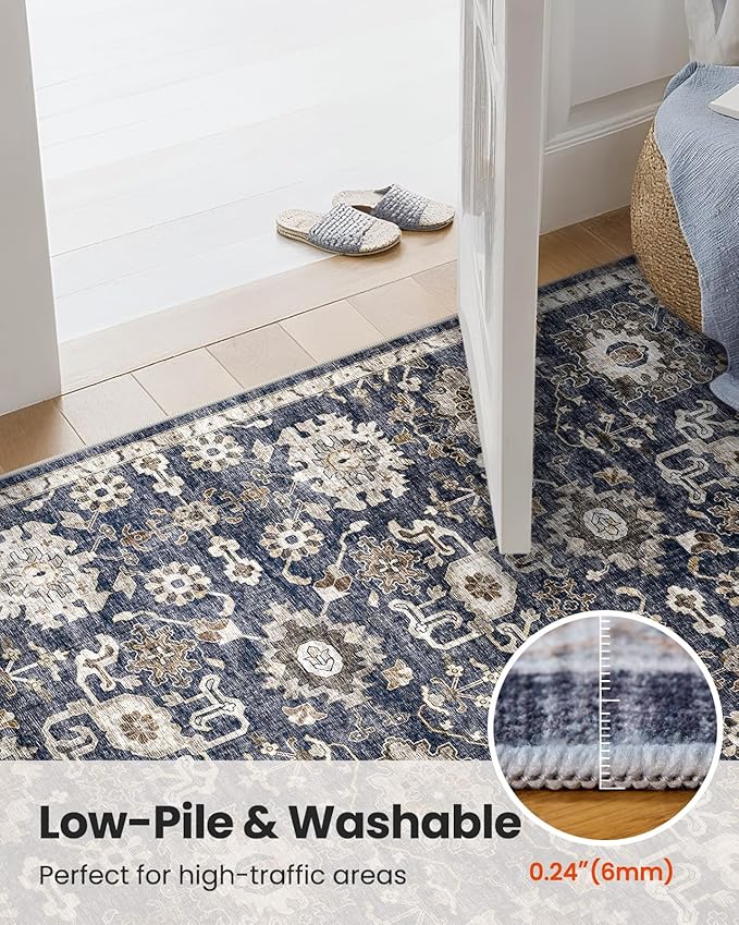 AMADA HOMEFURNISHING 2x4 Washable Area Rug, Low-Profile Entryway Rug with Non-Slip Backing & Durable Edge Binding, Vintage Rug Pattern, Small Rugs for Entryway, Kitchen & Living Room