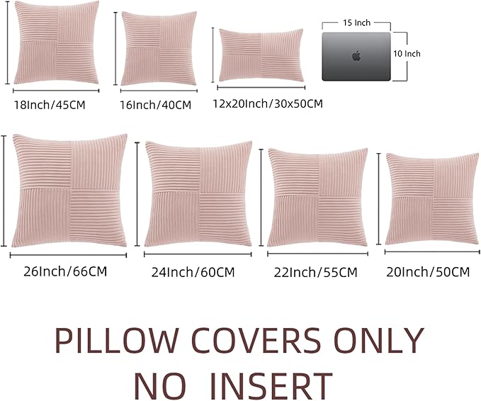 Fancy Homi 2 Packs Blush Pink Big Decorative Throw Pillow Covers 24x24 Inch for Living Room Couch Bed Sofa, Rustic Farmhouse Boho Home Decor, Soft Corss Corduroy Patchwork Accent Cushion Case 60x60 cm