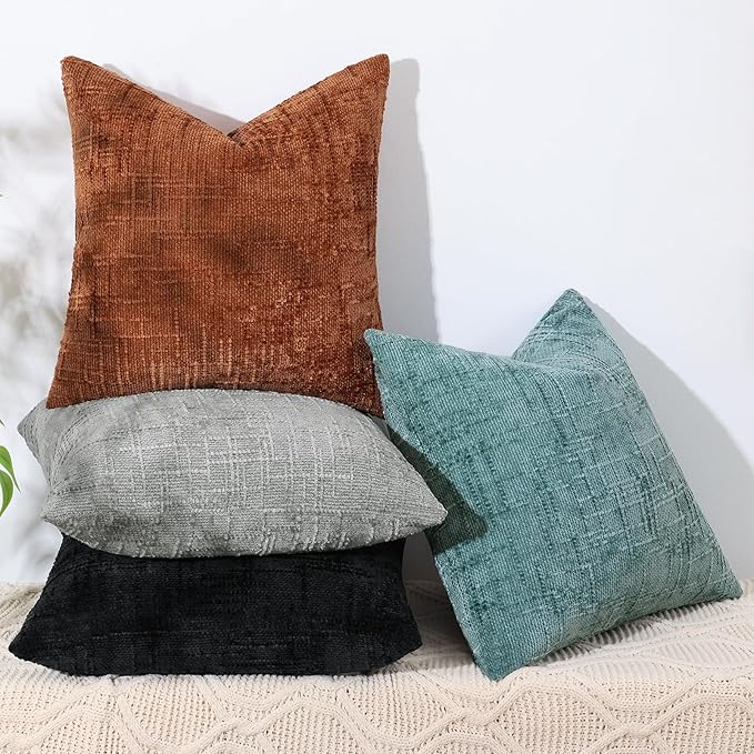 decorUhome Black Chenille Throw Pillow Covers 16x16 Set of 2 Textured Soft Cozy Slubby Couch Pillow Covers Modern Farmhouse Boho Decorative Pillow Cases for Bed Sofa Living Room