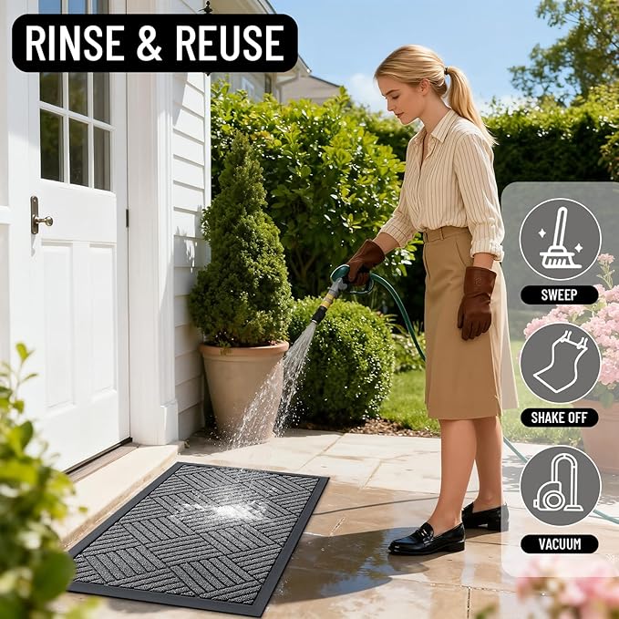 OLANLY Front Door Mat Outside Entrance 33x21, Absorbent, Heavy Duty Sturdy Natural Rubber Doormat Indoor Outdoor, Stain and Fade Resistant, Non-Slip Low Profile Floor Mat for Entryway, Grey Diamond