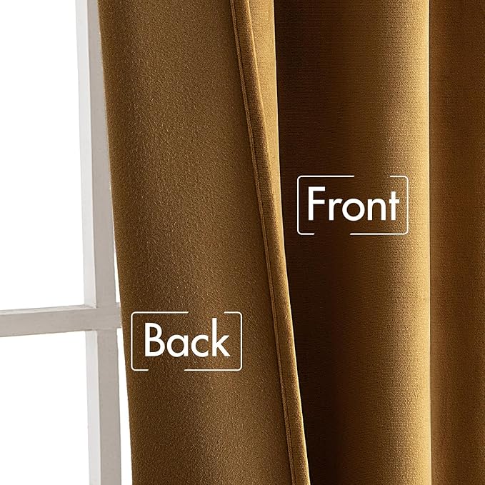 MIULEE Velvet Curtains 108 inches - Luxury Room Darkening Curtains for Bedroom Living Room Thermal Insulated Super Soft Window Drapes Rod Pocket & Back Tab, Gold, W52 x L108 inches, 2 Panels