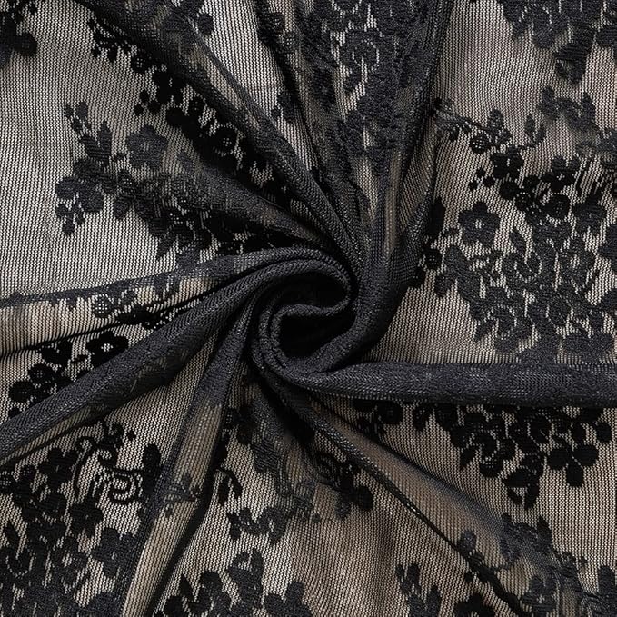 YJ YANJUN Vintage Lace Curtains 84 Inches Long-Victorian Floral Pattern Black Sheer Curtain Panels for Living Room Bedroom,Light Filtering, Gothic Witchy Halloween Drapes 2 Panels 52W x 84L