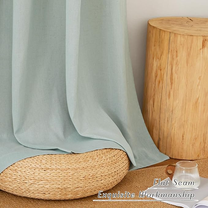 NICETOWN Flax Sage Green Linen Curtains for Room Divider, Grommet Top Thick Flax Semi Sheer Vertical Drapes Privacy Assured with Light Filtering for Sliding Glass Door, W68 x L96, 2 Pieces
