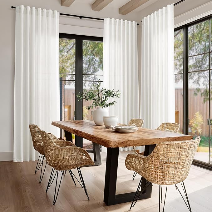 Nanspring Beige White 102 Inch Linen Curtains for Living Room Privacy Semi Sheer Curtains Back Tab and Rod Pocket Farmhouse Coastal Room Decor Curtain for Bedroom Large Window 70x102, 2 Panels
