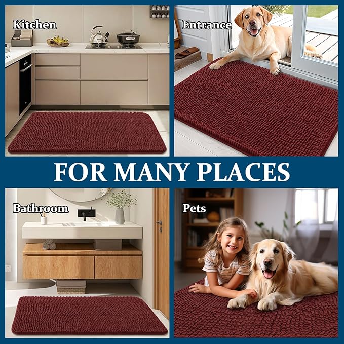 OLANLY Dog Door Mat for Muddy Paws 59x35, Absorbs Moisture and Dirt, Absorbent Non-Slip Washable Doormat, Quick Dry Chenille Mud Mat, Entry Indoor Entryway Carpet for Inside Floor, Caramel Russet
