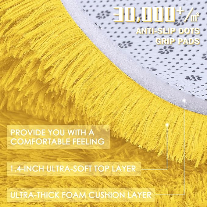 OLANLY 8x10 Machine Washable Large Area Rugs for Living Room, Bedroom, Soft Fluffy Shaggy Bedside Rug, Indoor Floor Carpet for Kids Girls and Boys, Dorms, Nursery, Home Decor Aesthetic, Yellow