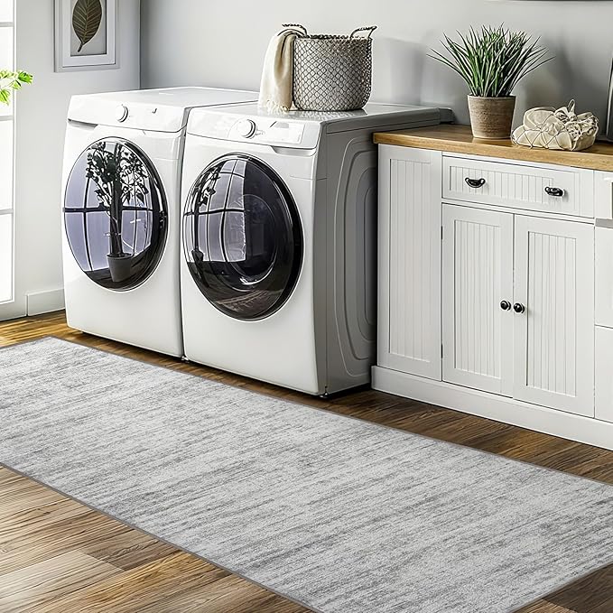 2x10 Runner Rug Non-Slip,Modern Abstract 10ft Washable Runner Rugs for Hallways, Ultra-Thin Long Kitchen Rug Runners,Stain Resistant Floor Carpet for Bedroom,Laundry Room,Entryway(Grey,2'x10')