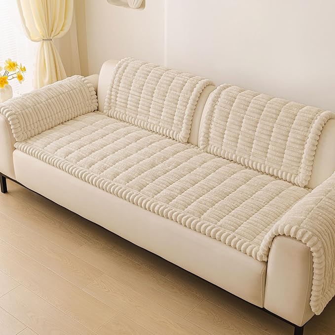 hyha Couch Covers for Dogs Washable, Non Slip Plush Dog Sofa Protectors, Fuzzy Pet Couch Covers for 3 Cushion Sofa Pet Friendly (Apricot, 27.6" x 82.7")