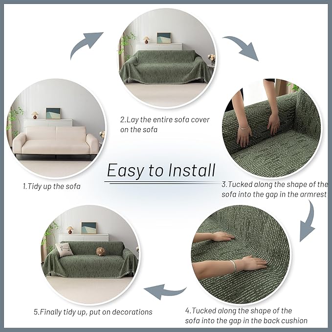 MYSKY HOME Couch Covers for 3 Cushion Couch Sofa, Sectional Couch Cover L Shape Chenille Couch Cushion Covers for Pets, Furniture Protector Cover for Dogs, Kids, 91"X150", Moss Green