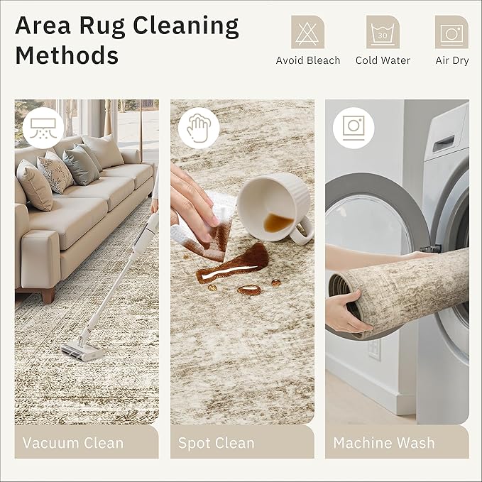 2x4 Washable Rugs for Kitchen, Floor, Entryway, Powder Room Small Area Rug Non-Slip Vintage Low Pile Throw Door Mat Brown