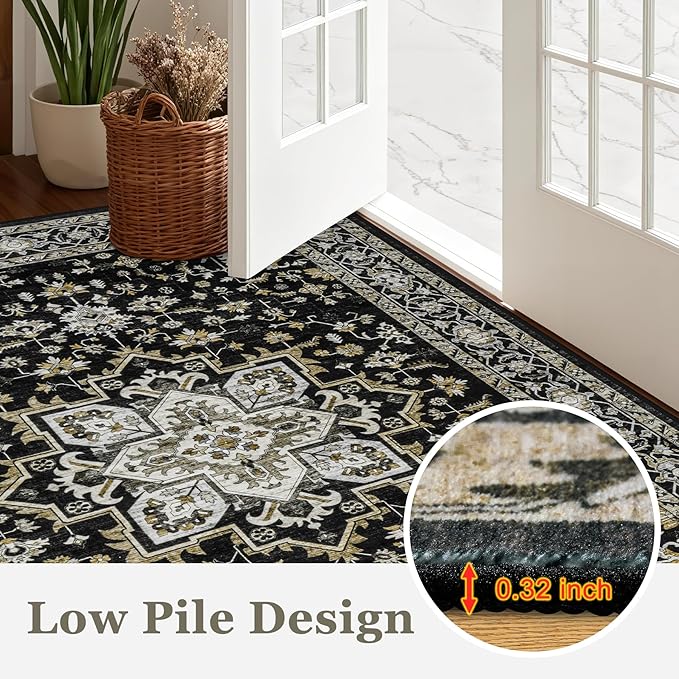 Area Rugs 10x14 Living Room Rug: Washable Rug Soft Vintage Boho Carpet Indoor Floor Non-Slip Stain Resistant Large Carpets for Bedroom Dining Room Farmhouse Nursery Home Office Beige