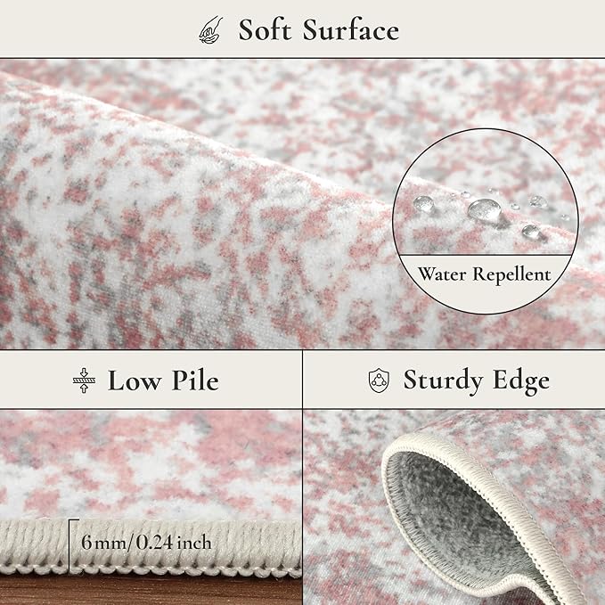 BEIMO Area Rugs 6x9 for Living Room Bedroom, Modern Abstract Machine Washable Rug, Large Soft Low Pile Floor Carpet with Non Slip Backing for Dining Room, Pink/Grey