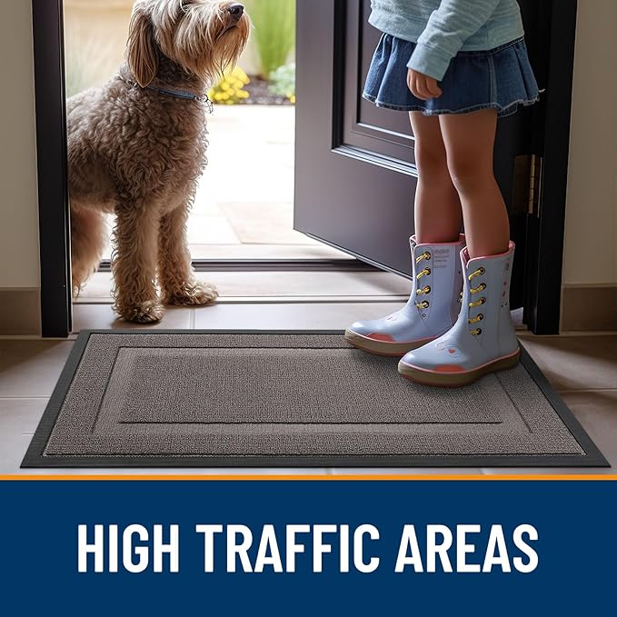 OLANLY Front Door Mat Indoor Outdoor Entrance, Waterproof All-Season, All-Weather Doormat, Sturdy Natural Rubber, Low Profile, Easy Clean Patio Porch Entryway Mat, 29.5x17, Taupe