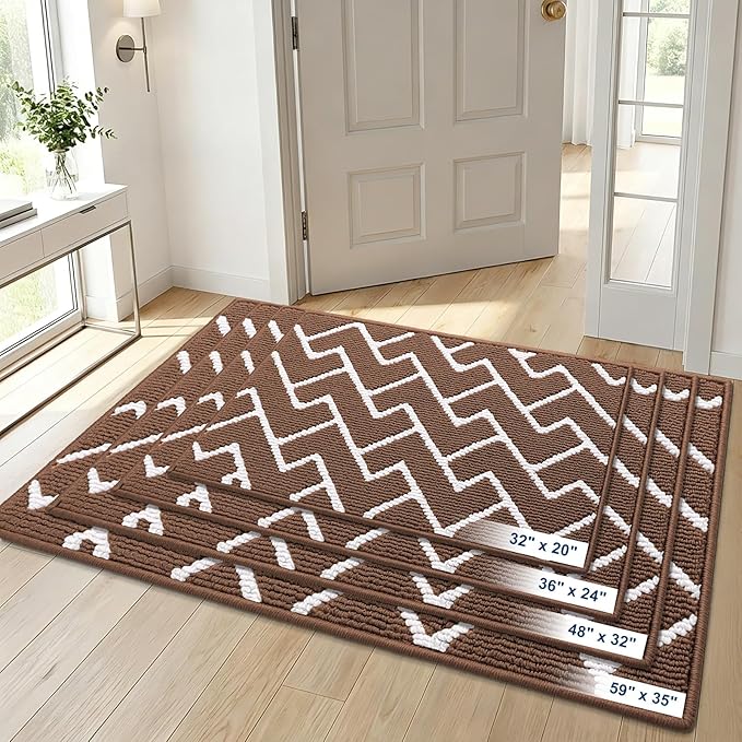 OLANLY Front Door Mat, Non-Slip Rubber Backing, Dirt Resistant and Absorbent, Washable, Easy to Clean Low-Profile Indoor Doormat for Back Door, Entryway, Inside Entrance, 59x35, Coffee