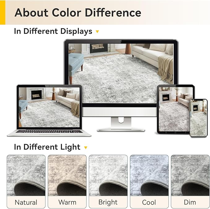 Washable Area Rugs 2'x3' Non-Slip Modern Abstract Soft for Living Room Entryway Bedroom Nursery, Print Pattern, Gray White Grey