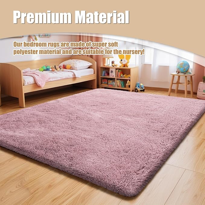Shag Area Rug for Bedroom 4x6,Blush Fluffy Area Rugs for Living Room,Soft Fuzzy Rug Non-Shedding Indoor Plush Carpet for Kids Bedroom Nursery Dorm Home Decor