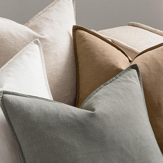 MIULEE Neutral Linen Pillow Covers Pack of 4 Decorative Natural Solid Throw Pillow Covers Soft Accent Boho Farmhouse Couch Pillowcases Modern Spring Home Decors for Living Room Bed Sofa 12x20 Inch