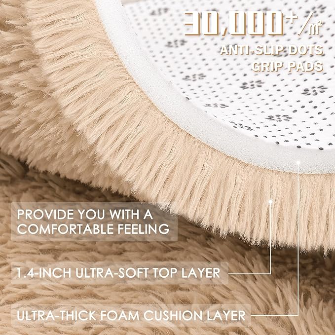 OLANLY 5x6 Area Rugs for Living Room Bedroom, Machine Washable Soft Fluffy Shaggy Bedside Rug, Indoor Floor Carpet for Kids Girls and Boys, Dorms, Nursery Rooms, Home Decor Aesthetic, Beige