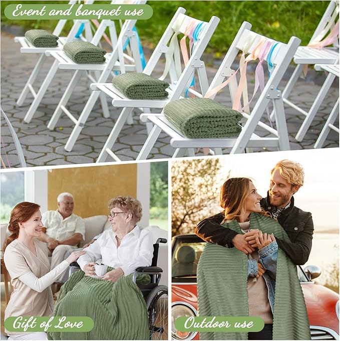 Buryeah 12 Pcs Flannel Throw Blanket Bulk 50 x 60 Inch Wedding Throw Blanket Soft Lightweight Winter Blankets with Striped Ribbed for Sofa Room Couch Donation Homeless Gifts (Sage Green)