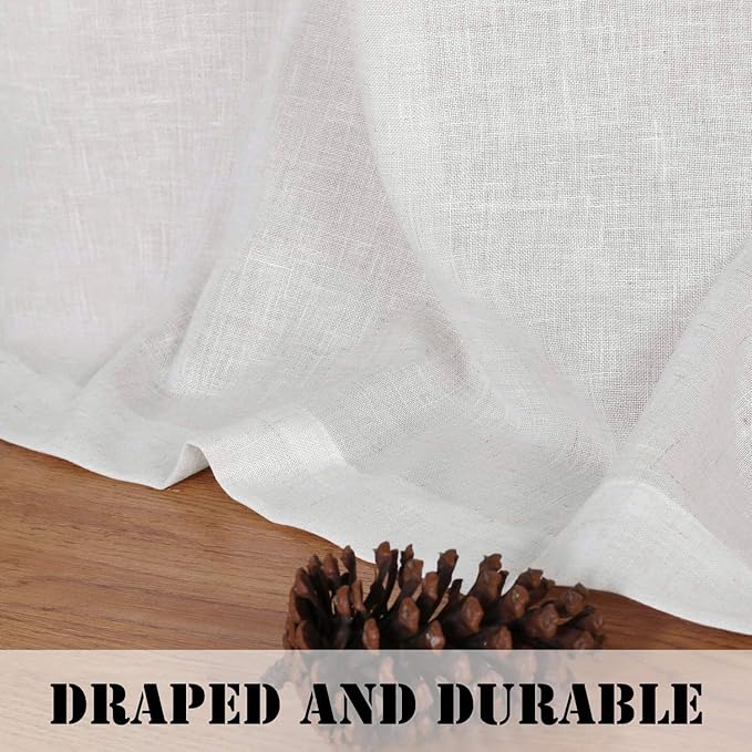 H.VERSAILTEX 2 Pack Ultra Luxurious High Woven Linen Elegant Semi Sheer Curtains Grommet Curtain Panels Light Filtering Privacy Panels Drapes for Kitchen, Nickel Grommet, 52x63-Inch, Heathered White