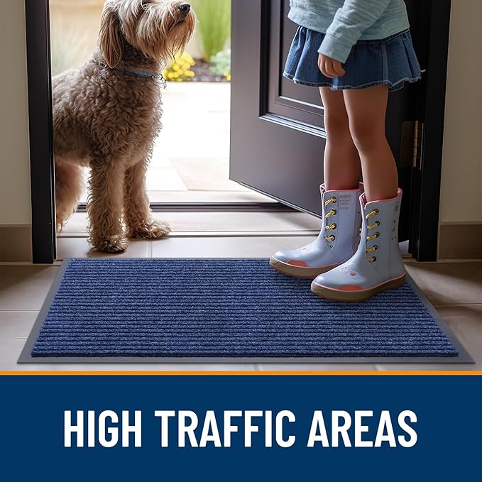 OLANLY Front Door Mat Indoor Outdoor Entrance, Waterproof Heavy Duty Doormat, Fade Resistant, Low Profile, Easy Clean Patio Porch Welcome Floor Mats for Entry, 35x30, Blue