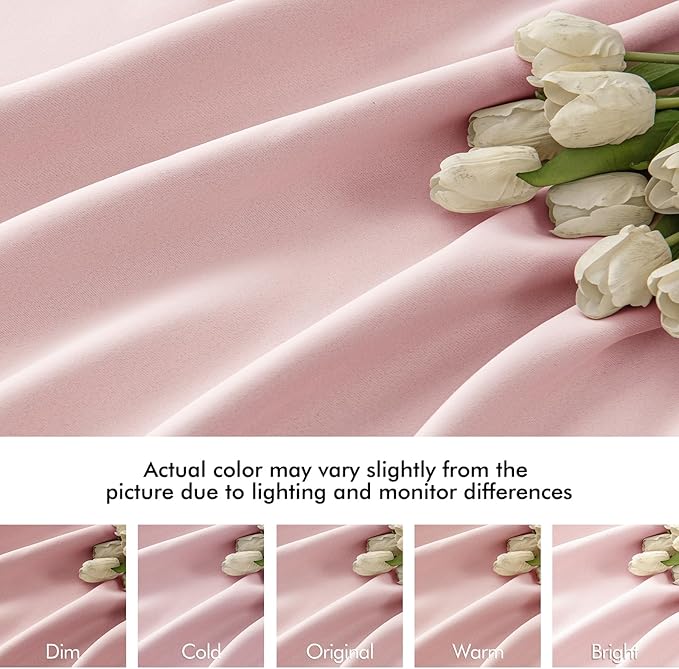 MIULEE Baby Pink Back Tab Blackout Curtains 63 Inch Length 2 Panels Set for Living Room Bedroom Privacy, Rod Pocket/Pinch Pleat Thermal Insulated Room Darkening Pleated Light Blocking Drapes