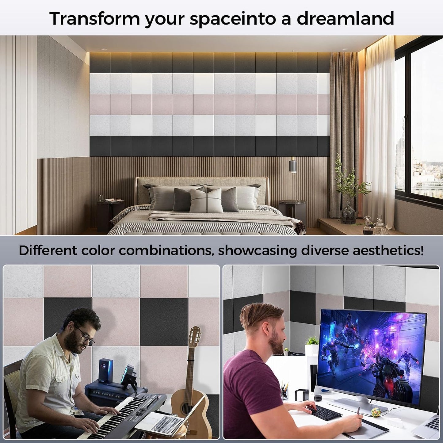 10 pcs 165dtex Microfiber Acoustic Panels ,Self-Adhesive Soundproof Wall Panels, 12 x 12 x 0.4 in Sound Proof Foam Panels for Walls, High Density, Noise Dampening Panels for Home Studio(Camel)