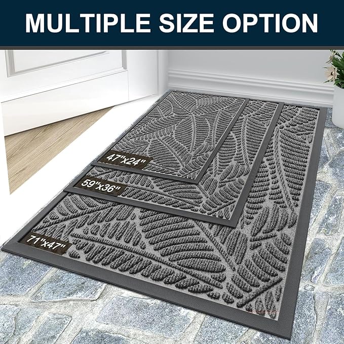 Colorxy Waterproof Doormat, Sturdy Natural Rubber Front Door Mats, Non Slip Low Profile Indoor Outdoor Entrance Mat, Stain Resistant Easy Clean Floor Mat for Patio or Entryway, 59''x36'', Dark Grey