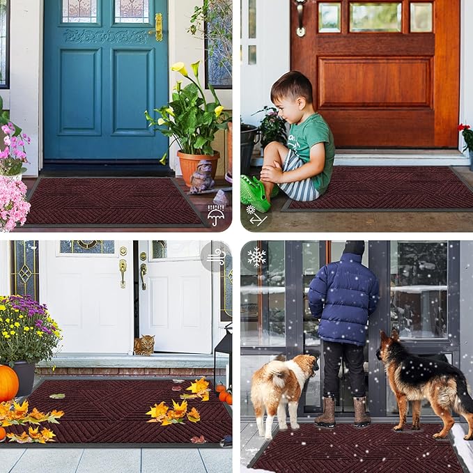 Smiry Front Door Mat Outside Entrance, Heavy Duty Sturdy Natural Rubber Doormat, Trap Dirt and Moisture, Easy Clean Low Profile Welcome Floor Mats for Indoor Outdoor Entry, 47x23 Inch, Dark Red