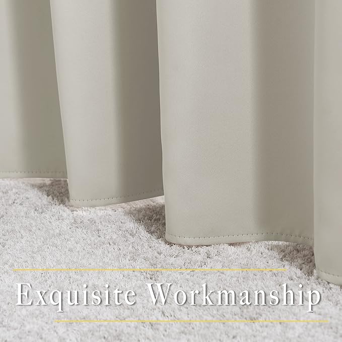 NICETOWN Room Darkening Natural Curtains & Drapes for Living Room - Thermal Insulated Solid Grommet Sound Reducing Privacy Window Treatments for Bedroom, 2 Panels, W66 x L84