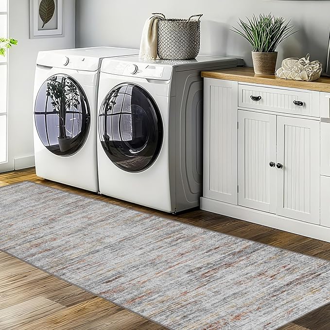 Runners for Hallways 2x8 Kitchen Runner Rugs,Modern Abstract Rug Runners for Entryway,Stain Resistant Washable Runner Rug Non-Slip 8ft Carpet Rug for Bedroom Living Laundry Room(Grey/Multi,2'x8')