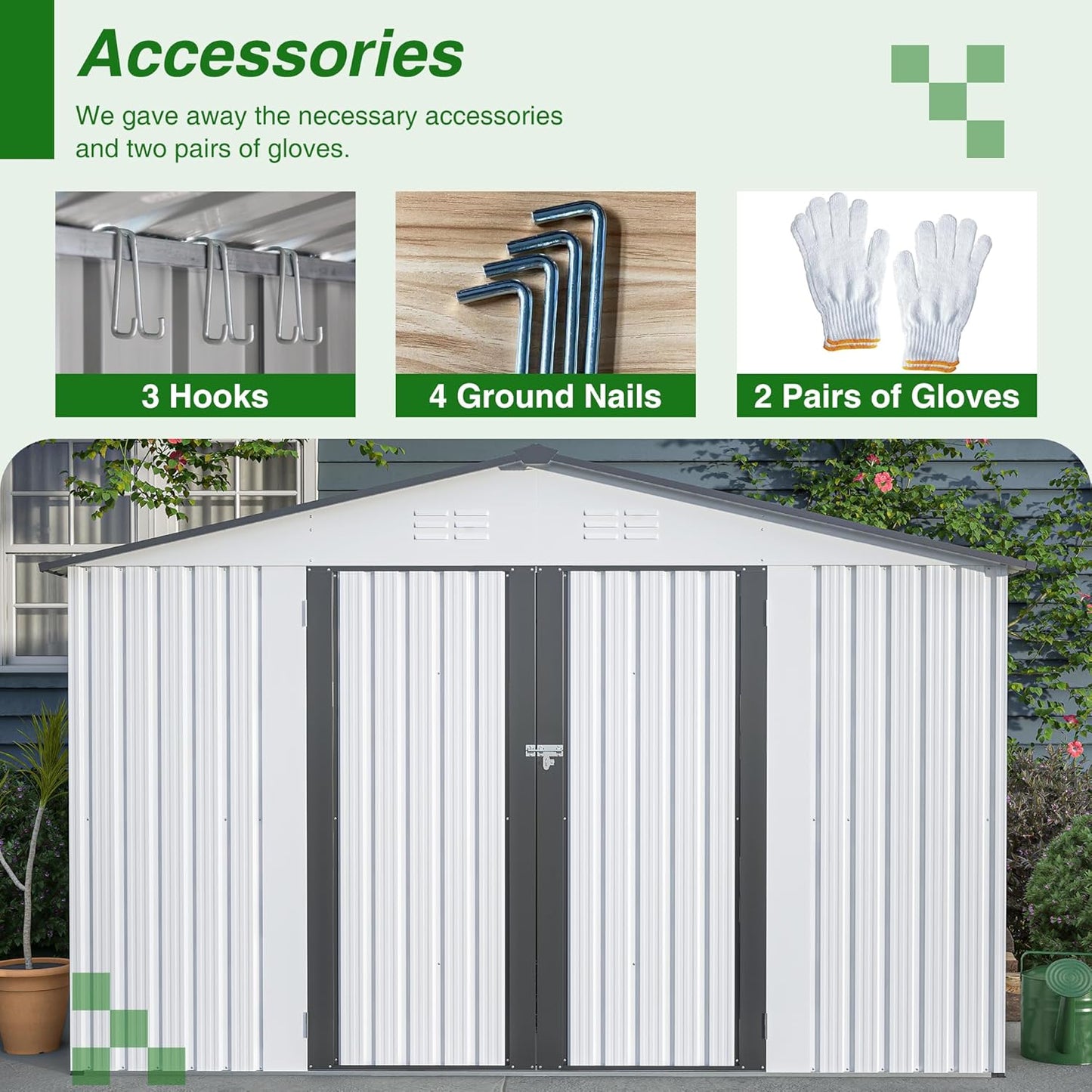 10X8 FT Outdoor Tool Storage Shed with Metal Foundation & Lockable Doors, All Weather Metal Sheds for Garden, Patio, Backyard, Lawn