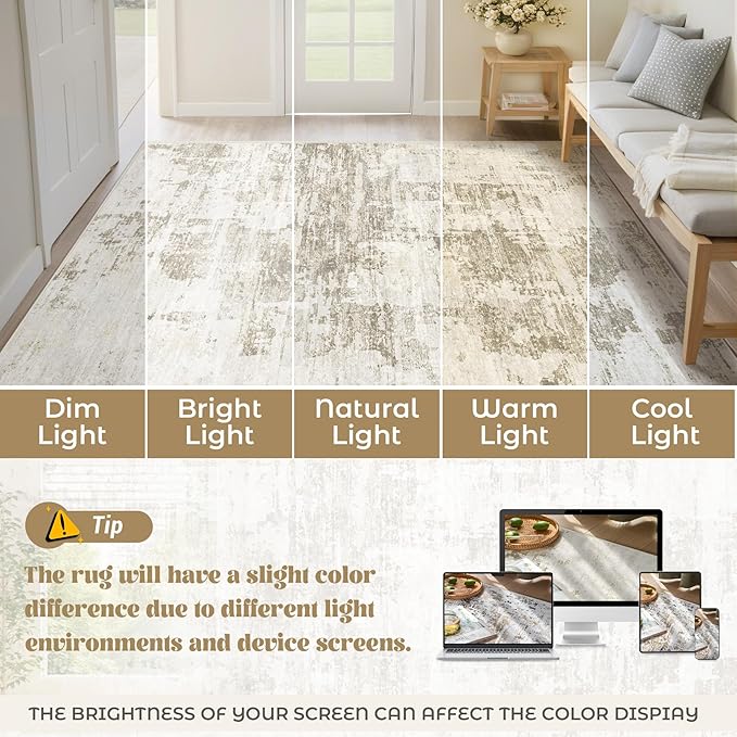 XLUEZ 9x12 Area Rug for Living Room, Washable Modern Abstract Large Area Rug Neutral Soft Non Slip Kids Rug Stain Resistant Indoor Carpet for Bedroom Dining Room Playroom Office(BeigeBrown, 9'x12')