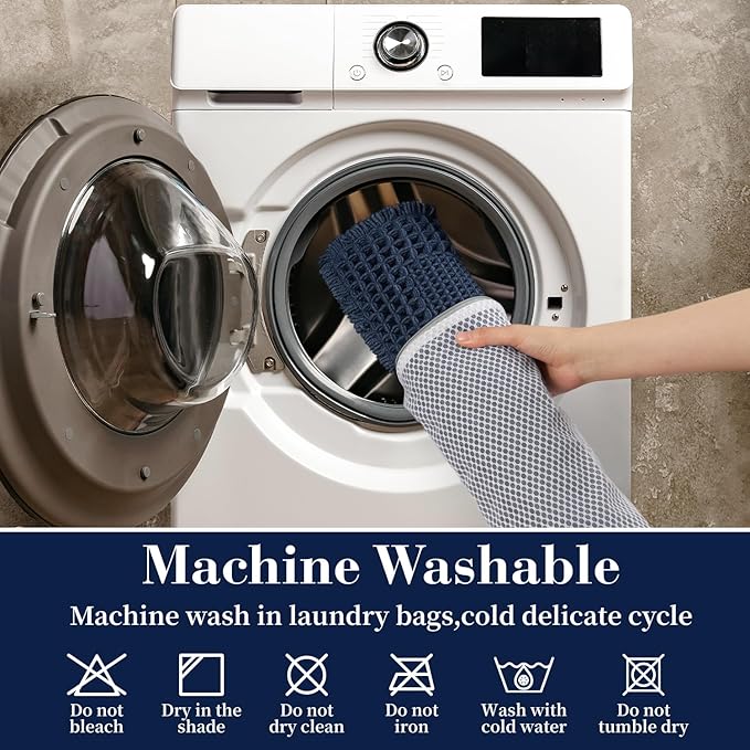 RESARE Waffle Bath Mat, Super Absorbent Non Slip, Machine Washable, Ultra Soft Boho Bath Rugs with Tassels, Upgraded Bordered Design, 17"x24" Navy
