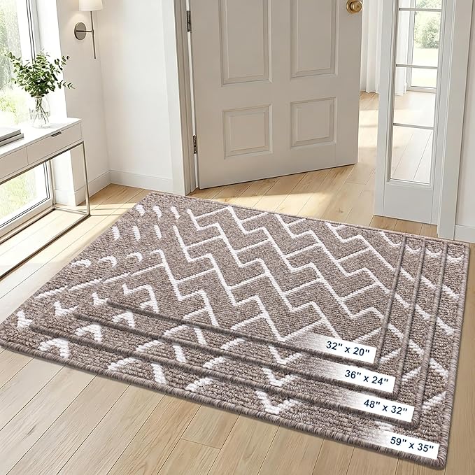 OLANLY Front Door Mat, Non-Slip Rubber Backing, Dirt Resistant and Absorbent, Washable, Easy to Clean Low-Profile Indoor Doormat for Back Door, Entryway, Inside Entrance, 36x24, Khaki