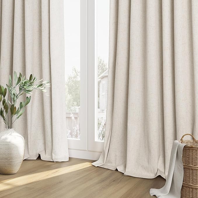 Guken 100% Blackout Linen Curtains 78 Inch Length 2 Panels Set for Living Room Bedroom Back Tab Thermal Insulated Black Out Drapes Room Darkening Farmhosue Window Curtains 78 Inches Long