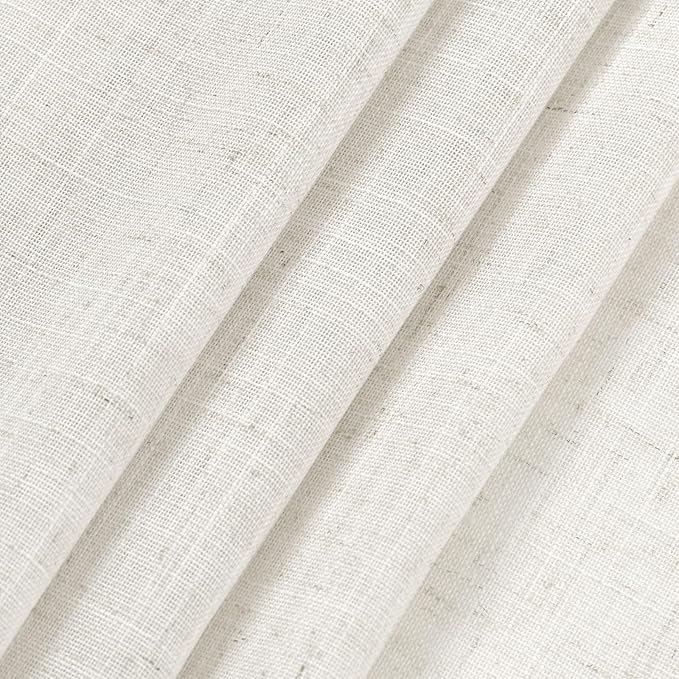 Nanspring Beige White Linen Curtains for Living Room 92 Inches Long Back Tab and Rod Pocket Light Filtering Semi Sheer Curtain Rustic Farmhouse Decor Luxury Drapes for Bedroom Office 52x92, 2 Panels