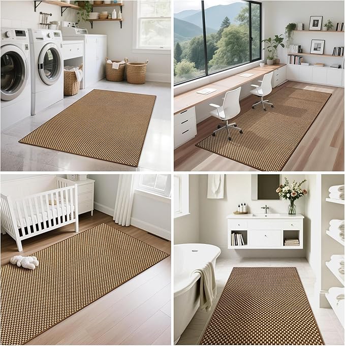 YDKGL 3x5 ft Area Rug Entryway Runner Rug Non Slip Washable, Boho Woven Kitchen Runner Rugs Door Mat Entry Rugs Carpet for Indoor Foyer Backdoor Hallway Floor Bedroom Living Room, Dark Brown/Coffee
