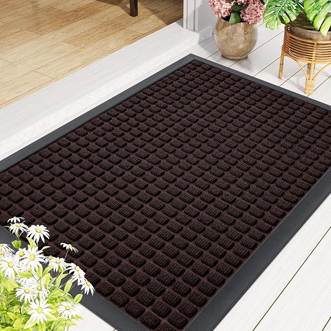 Smiry Front Door Mat Outside Entrance, Heavy Duty Natural Rubber Doormat, Non Slip, Trap Dirt and Moisture, Easy Clean, Low Profile Welcome Floor Mats for Indoor Outdoor Entry, 47x32 Inch, Brown