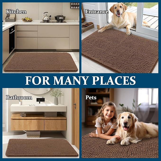 OLANLY Dog Door Mat for Muddy Paws 70x24, Absorbs Moisture and Dirt, Absorbent Non-Slip Washable Doormat, Quick Dry Chenille Mud Mat for Dogs, Entry Indoor Entryway Carpet for Inside Floor, Mocha