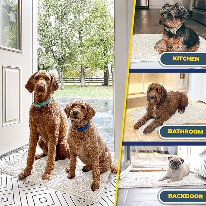 Muddy Mat® | Super Absorbent Door Mat Indoor, Microfiber Quick Dry Chenille Entryway Rug, Non-Slip Front Door Mat, Indoor Mats for Entryway, Machine Washable Pet Rug, White 28"x18"