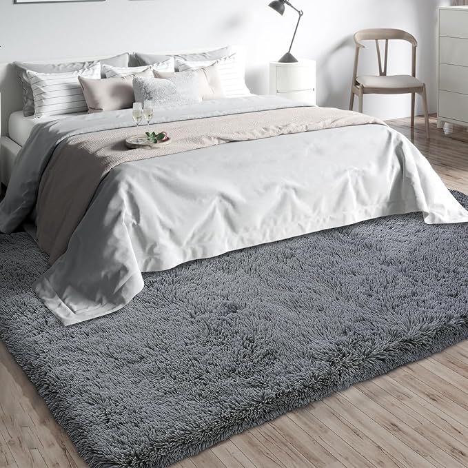 9X12 Large Area Rugs for Living Room Bedroom,Big Shag Rug for Bedroom Dorm,Soft Fluffy Indoor Carpet Nursery Rugs for Kids Girls Room Home Decor (Dark Grey, 9X12 Feet)