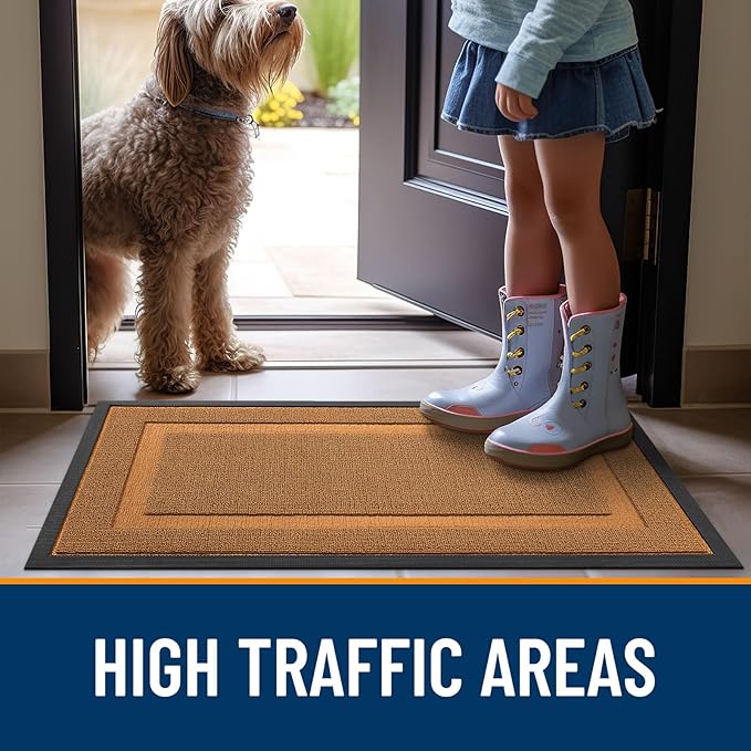 OLANLY Front Door Mat Indoor Outdoor Entrance, Waterproof All-Season, All-Weather Doormat, Sturdy Natural Rubber, Low Profile, Easy Clean Patio Porch Entryway Mat, 59x23, Tangerine Orange