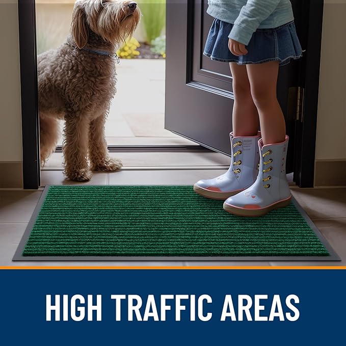 OLANLY Front Door Mat Indoor Outdoor Entrance, 2-Pack 59 x 23 Inch, Waterproof Heavy Duty Doormat, Fade Resistant, Low Profile, Easy Clean Patio Porch Welcome Floor Mats for Entry, Green