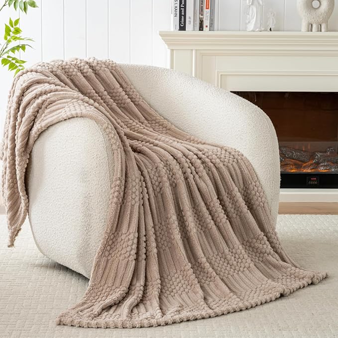 50x70 Inch Brown Throw Blanket - Soft & Fluffy Fleece, Neutral Tan Color, Cute & Aesthetic, Perfect for Sofa, Couch, Chair, Bed, Living Room & Bedroom, All-Season Use, Plush & Cozy Decorative Blanket