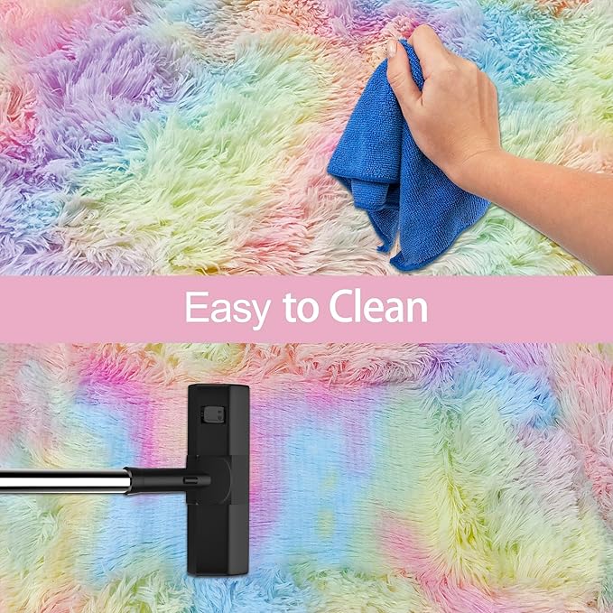 Fluffy Rainbow Colorful Area Rug for Living Room 5x8 Kawaii Tie Dye Rug Fuzzy Indoor Floor Unicorn Rug for Bedroom Girls Kids Nursery Baby Princess Room Dorm Home Decor Aesthetic Carpets