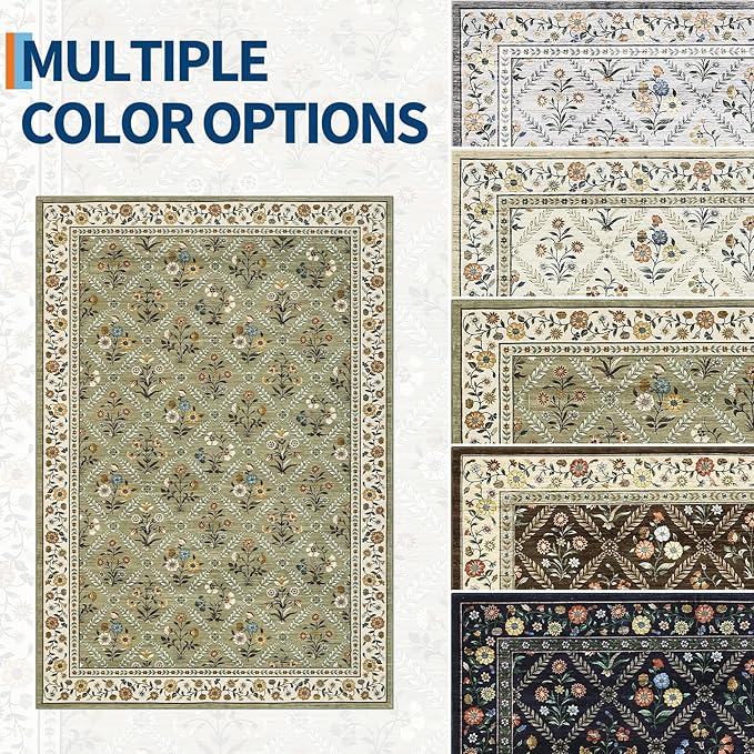 Washable Kitchen Runner 2x6 Non-Slip Floral Carpet Runner for Entryway Indoor Ultra Soft Stain Resistant Long Rugs Farmhouse Floor Mat for Hallways Laundry Bedroom Green