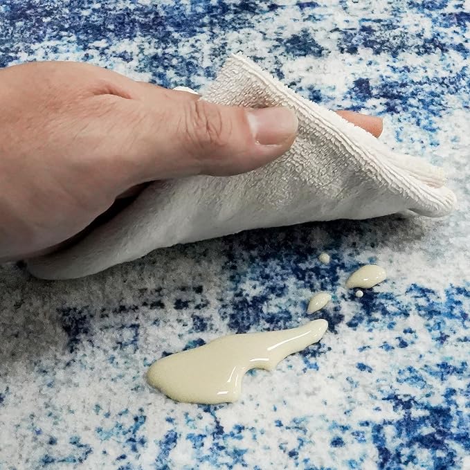 2x5 Washable Runner Rug for Hallway: Non Slip Entryway Runners Rugs Easy-to-Clean - Soft Living Room Bedroom Carpet - Thin Low Pile Floor Mat for Dining Room Blue