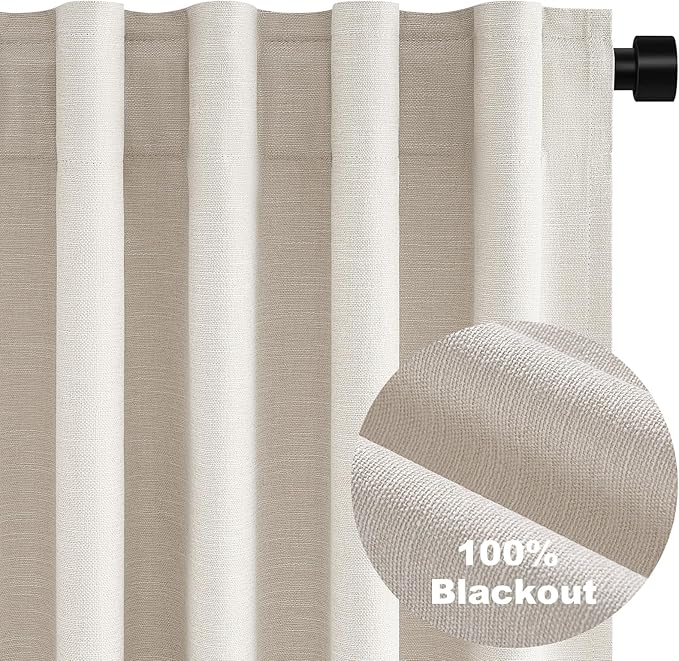 Extra Wide 100 Inch Length Blackout Curtains & Drapes 84 Inches Long 2 Panels Set for Sliding Glass Doors Modern Pleated Linen Blend Heavy Floor to Ceiling Large Window Drapes(100"Wx84"Lx 2 Birch)