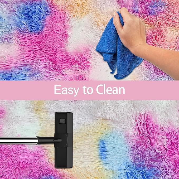 Small Fluffy Colorful Rug for Bedroom Girls 2x3 Mini Kawaii Rainbow Tie Dye Area Rug Fuzzy Unicorn Throw Rug for Living Room Kids Nursery Baby Princess Room Home Decor Aesthetic Carpets